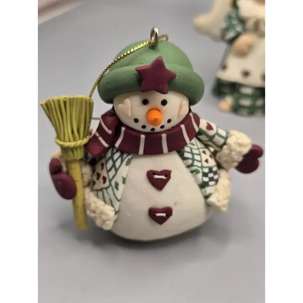 Vintage Christmas Ornament Lot Resin Santa Angels Snowman Handmade Box
